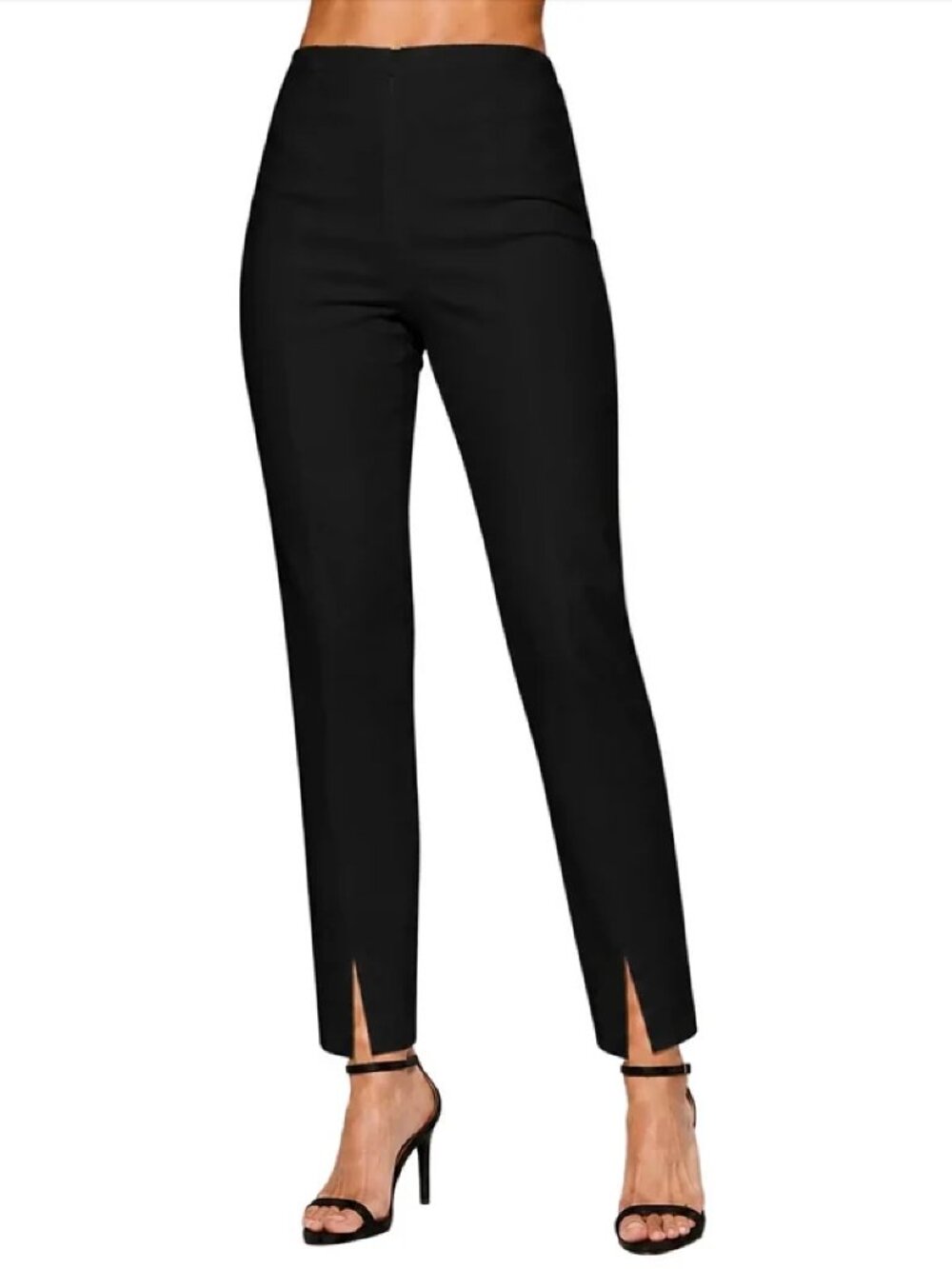 Mesmerize | Black Front-Zip Split-Hem Ankle Pants, Size 10